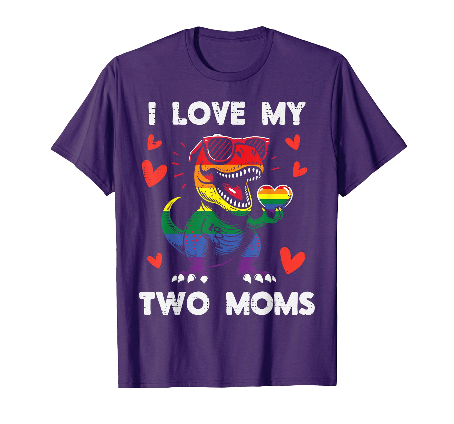 Gay Pride I Love My Two Moms Dino LGBTQ Ally Rainbow Kids T-Shirt
