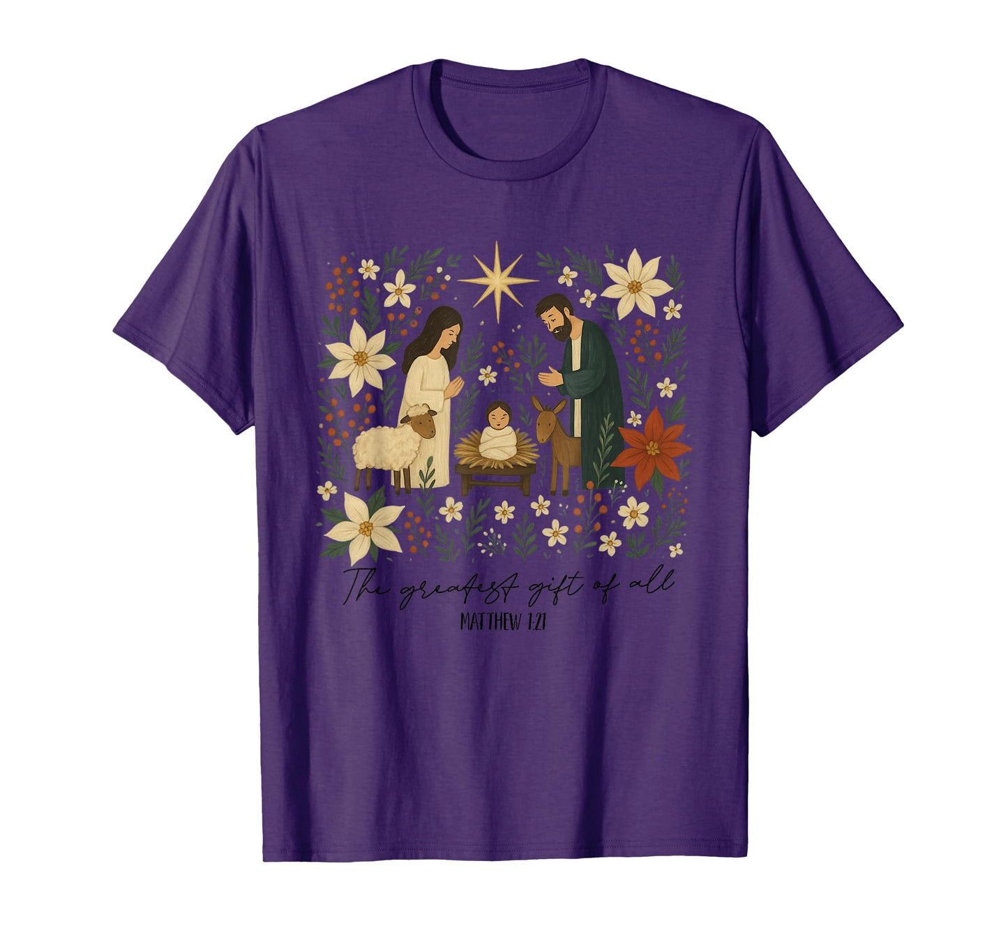 Greatest All Christian Christmas Nativity Scene Wildflower T-Shirt