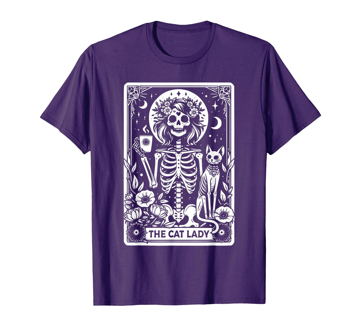 The Cat Lady Tarot Cards Skeleton Coffee Cat Tarot Card T-Shirt