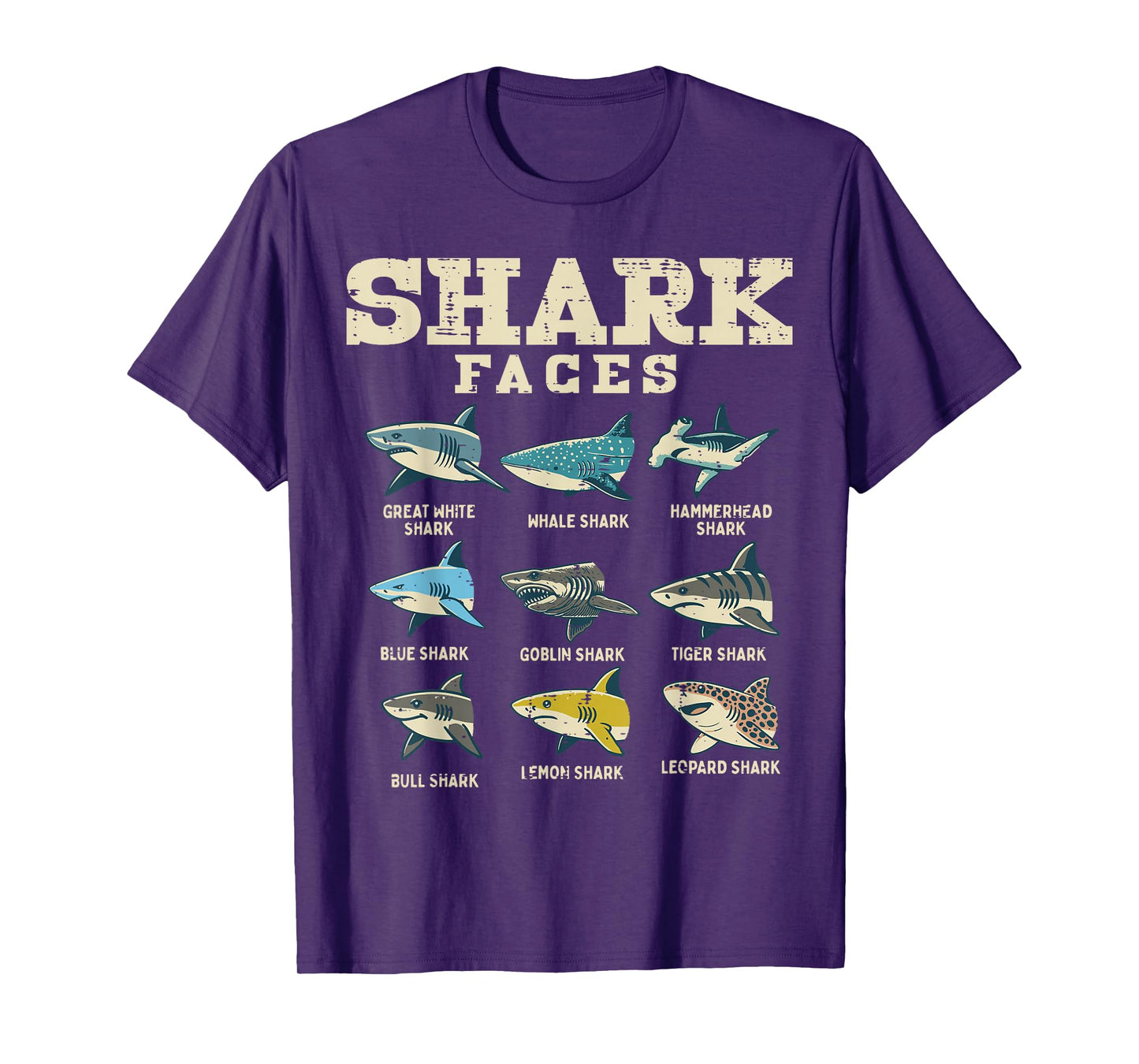 Shark Faces Species Sea Creature Ocean Life Men Women Kids T-Shirt