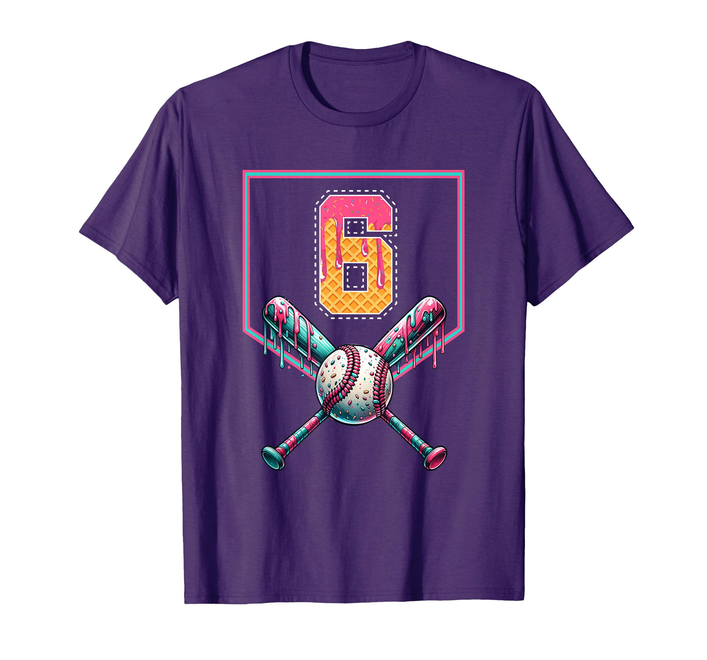 Baseball Drip Number 6 Player Or 6th Birthday Drip Style T-Shirt