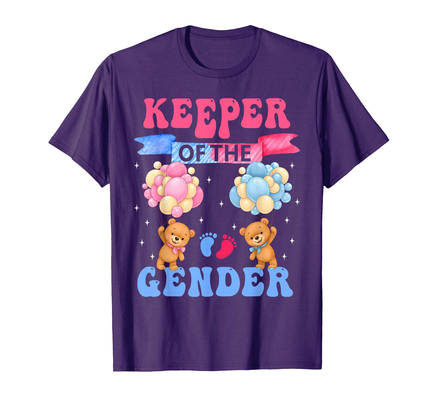 Keeper of The Gender Reveal Cute Bear Balloons Pink Or Blue T-Shirt