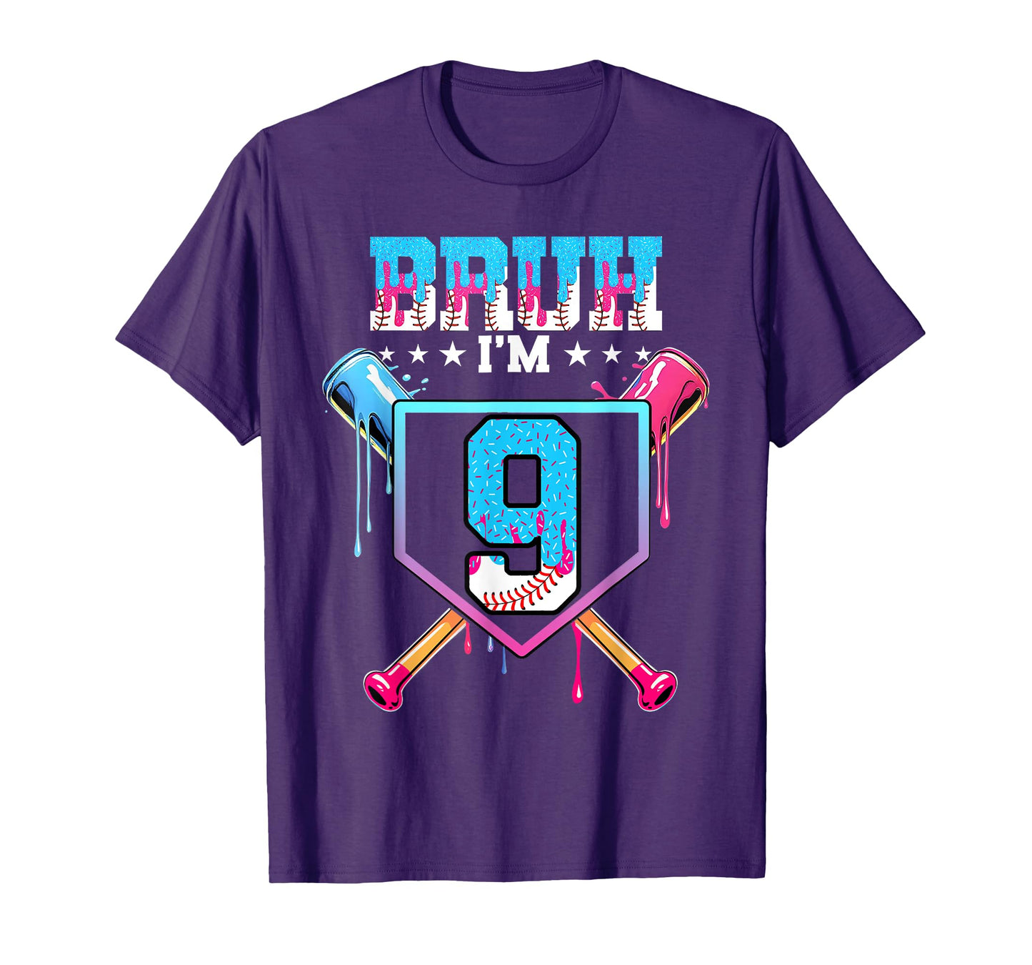 Bruh 9th Birthday Boy Baseball Ice Cream Drip 9 Year Old Boy T-Shirt
