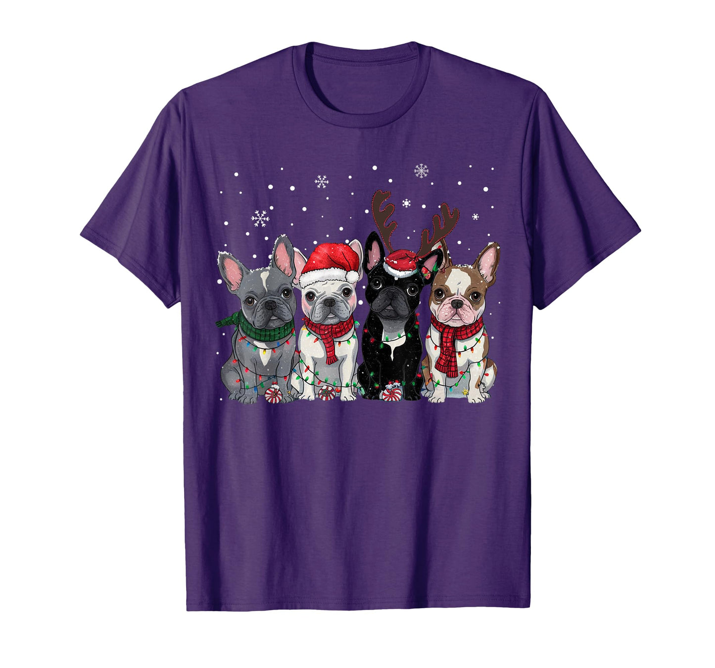 Christmas Lights French Bulldogs Xmas Frenchie Dog Men Kids T-Shirt