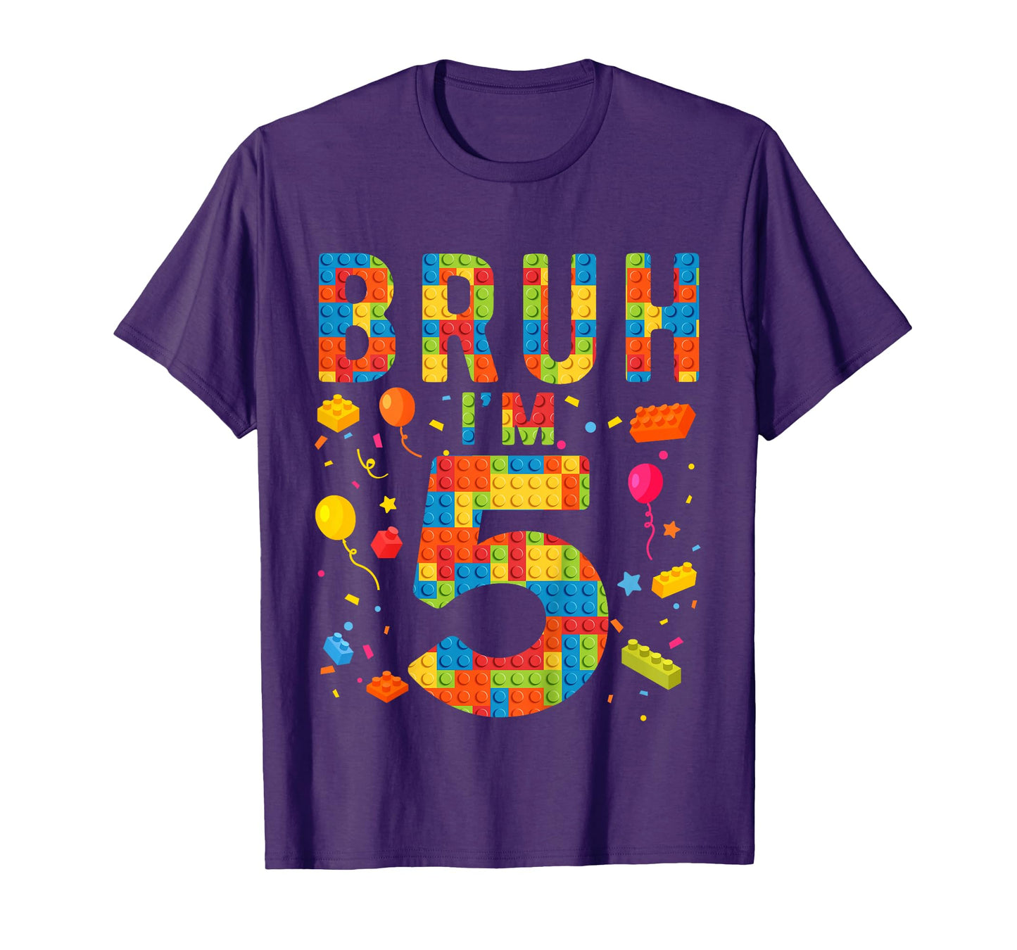 Kids 5 Year Old Building Blocks Bruh 5th Birthday Boy T-Shirt