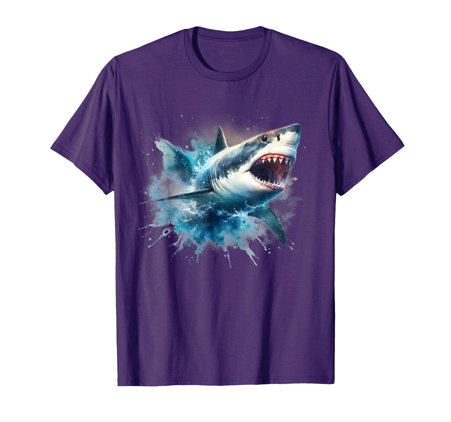Cool Watercolor Great White Shark Open Jaw T-Shirt