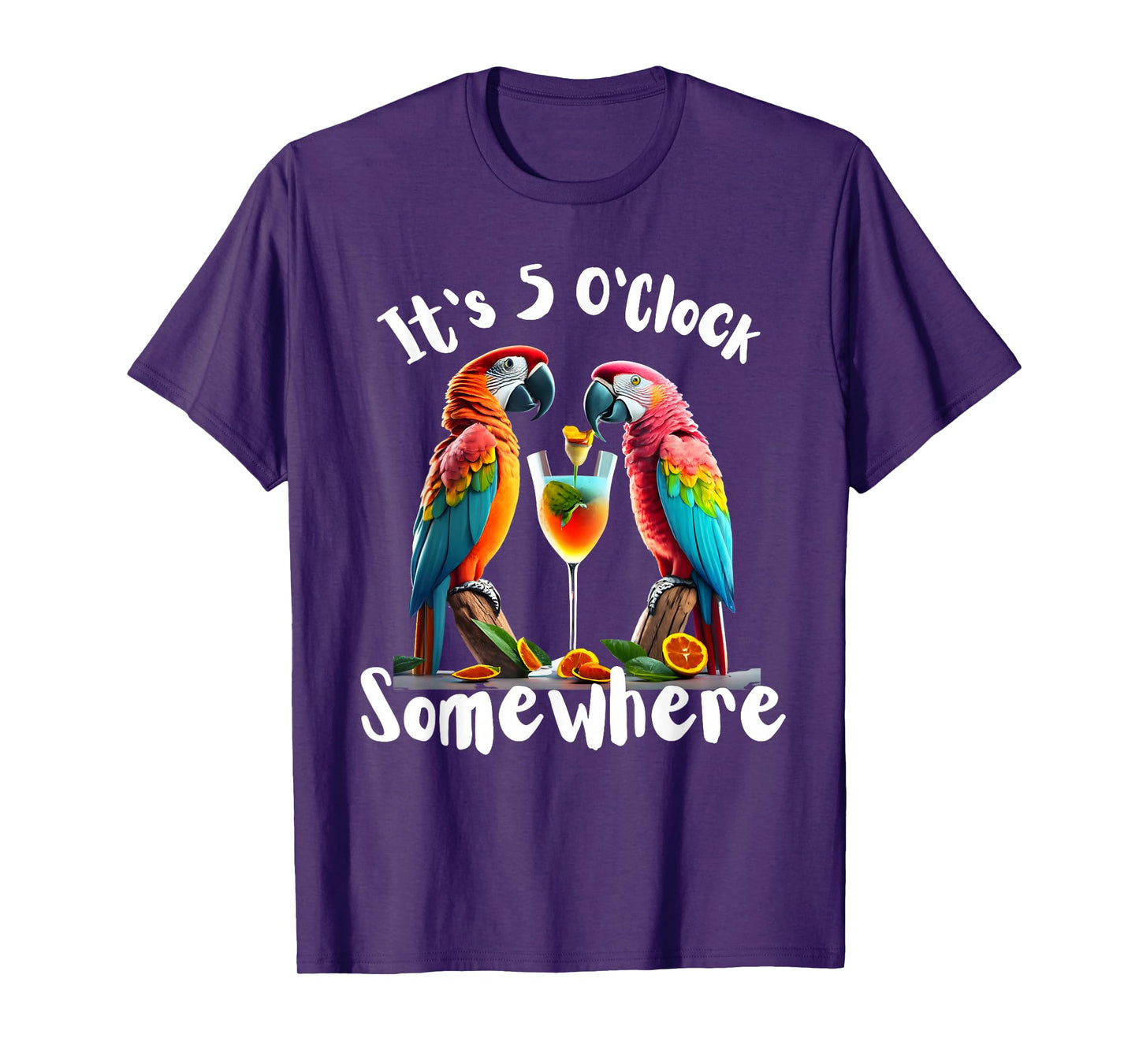 It's 5 O'Clock Somewhere Parrots drinking Cocktails funny T-Shirt