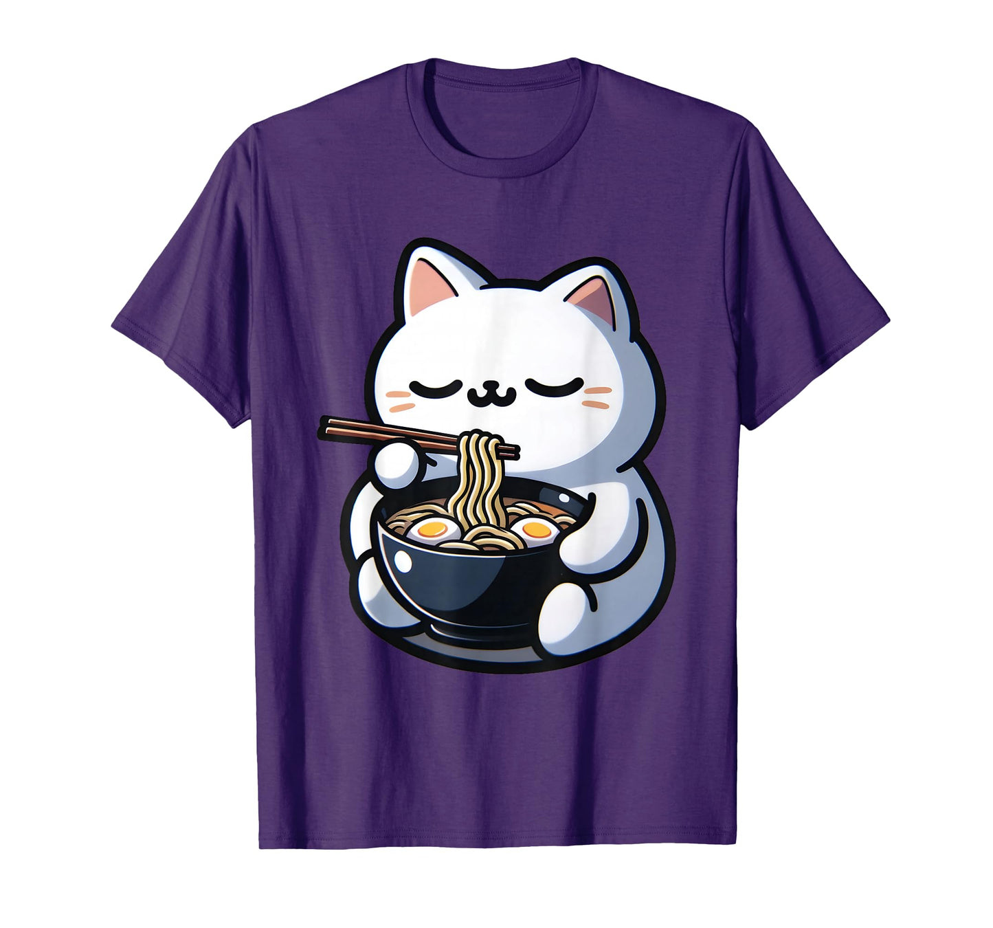 Cat Eating Ramen Noodles Kawaii Anime Japanese Cute Neko T-Shirt