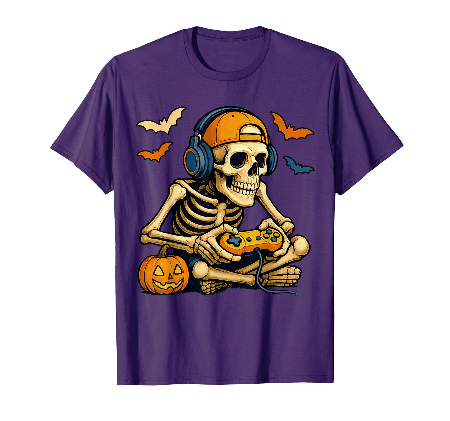 Spooky Skeleton Playing Video Games, Halloween Day Gamer T-Shirt