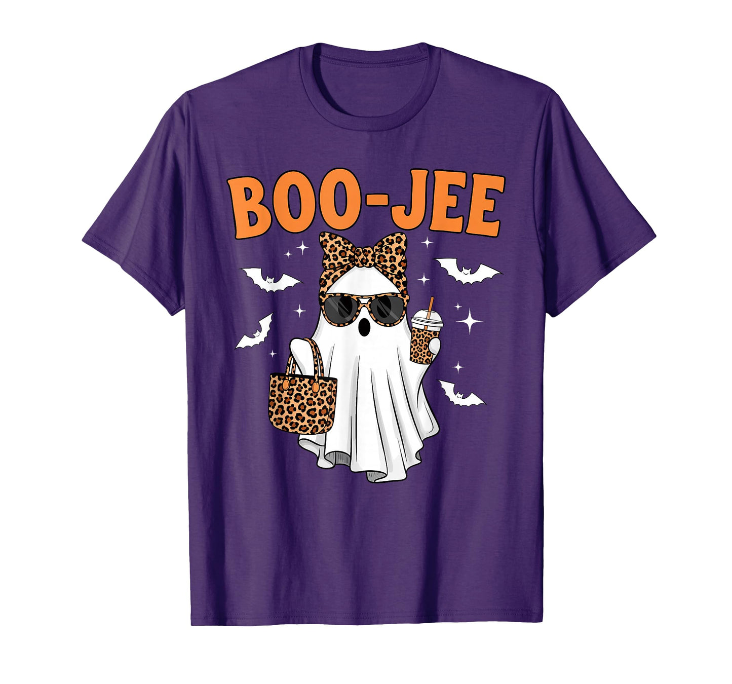 Coquette Leopard Ghost Coffee Boo JEE Halloween Boujee Ghost T-Shirt