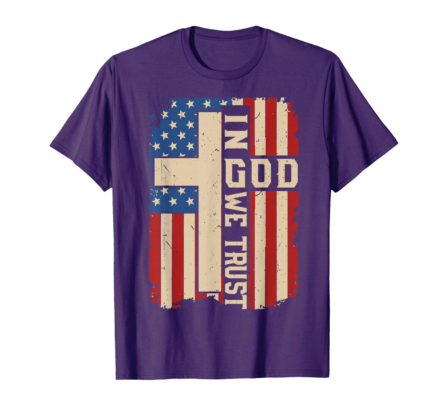 Men Patriotic Christian in God We Trust Faith Cross USA Flag T-Shirt
