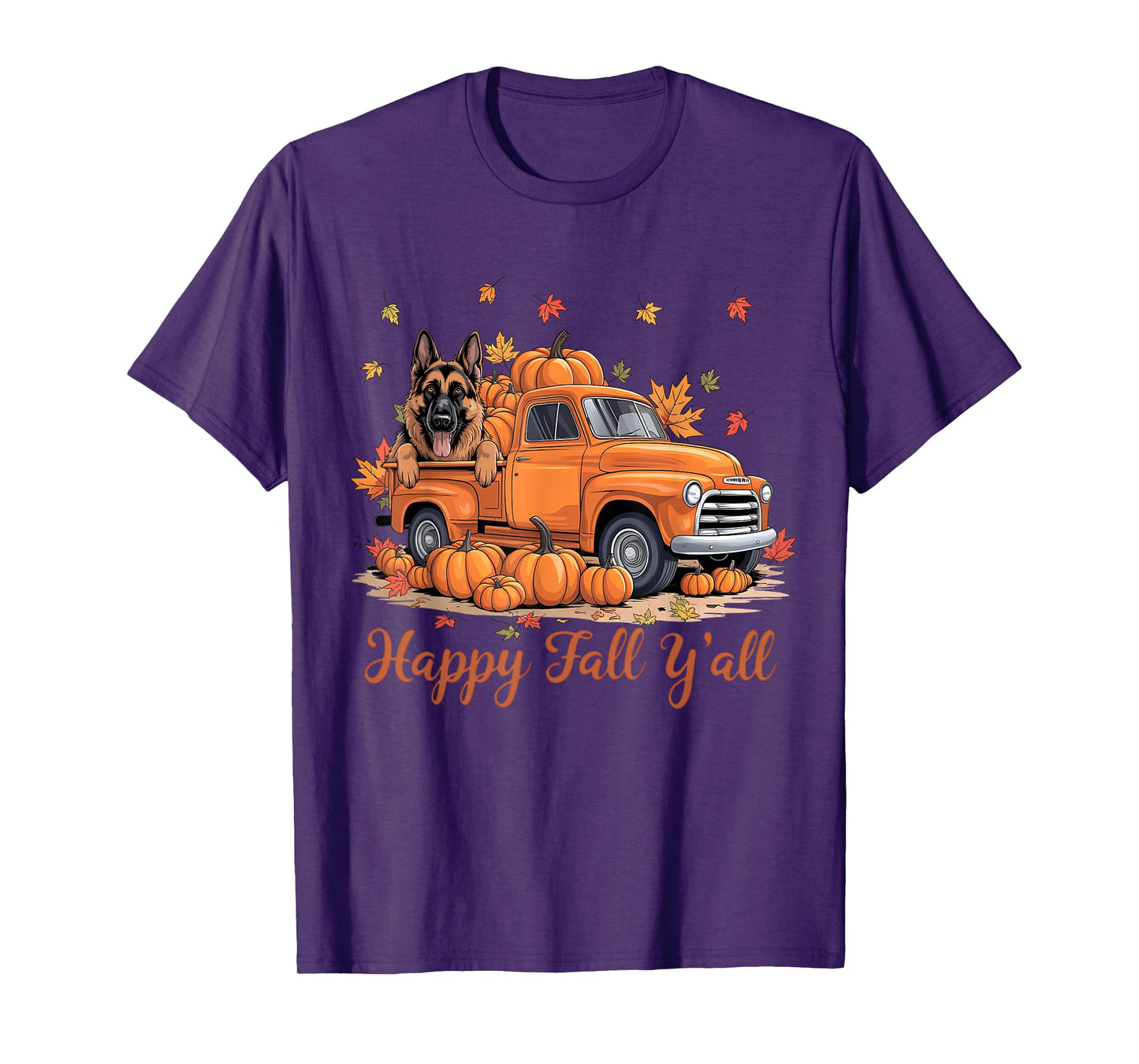 Happy Fall Y'all German Shepherd Dog Truck Pumpkin Autumn T-Shirt
