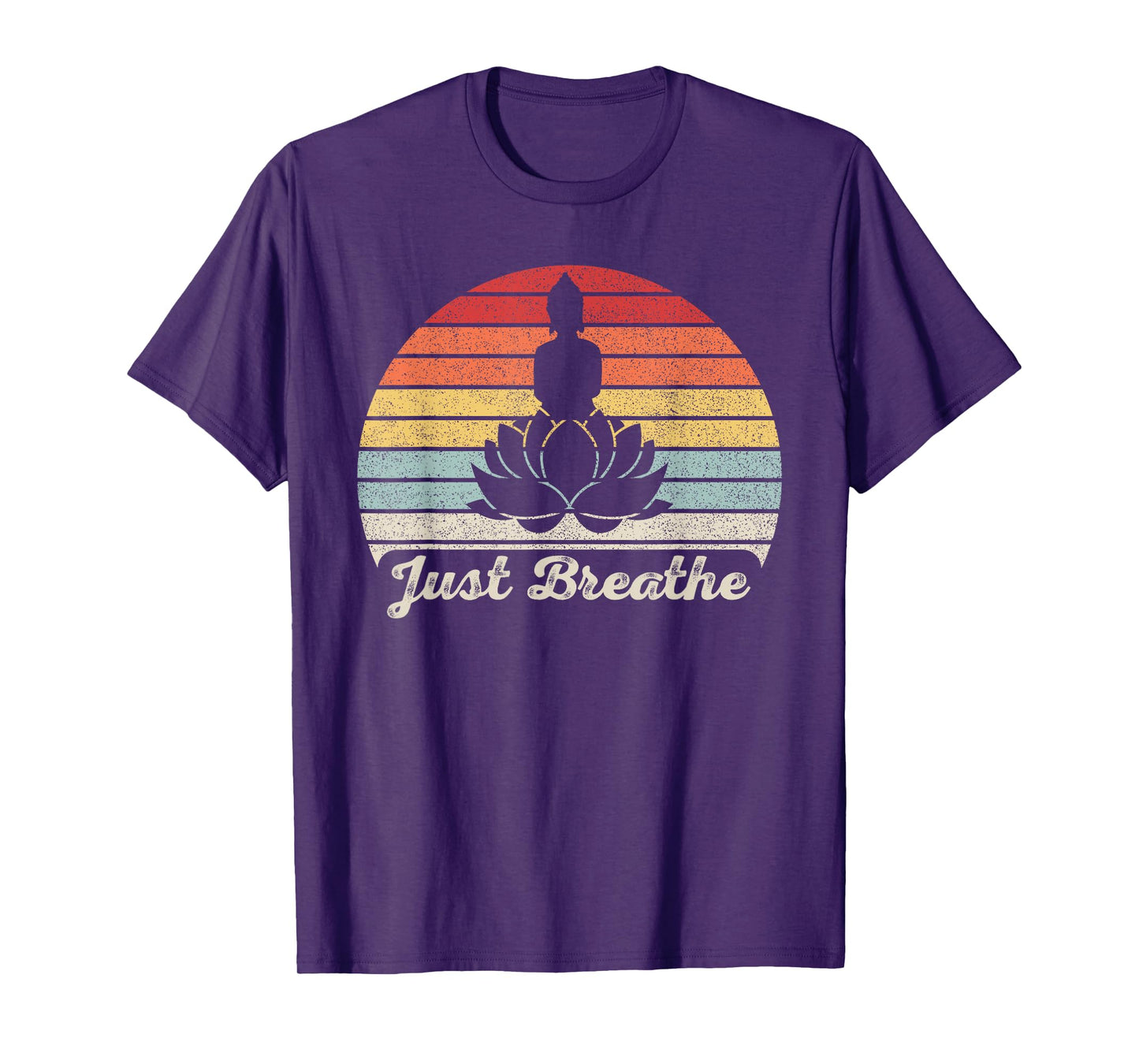 Vintage Retro Just Breathe Buddha Lotus Flower Yoga T-Shirt