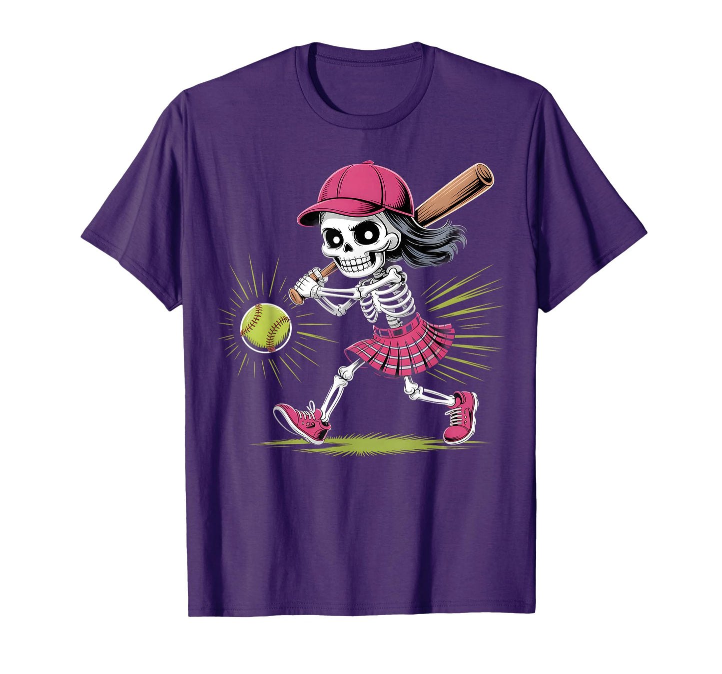 Skeleton Girl Softball Halloween Costume Design T-Shirt