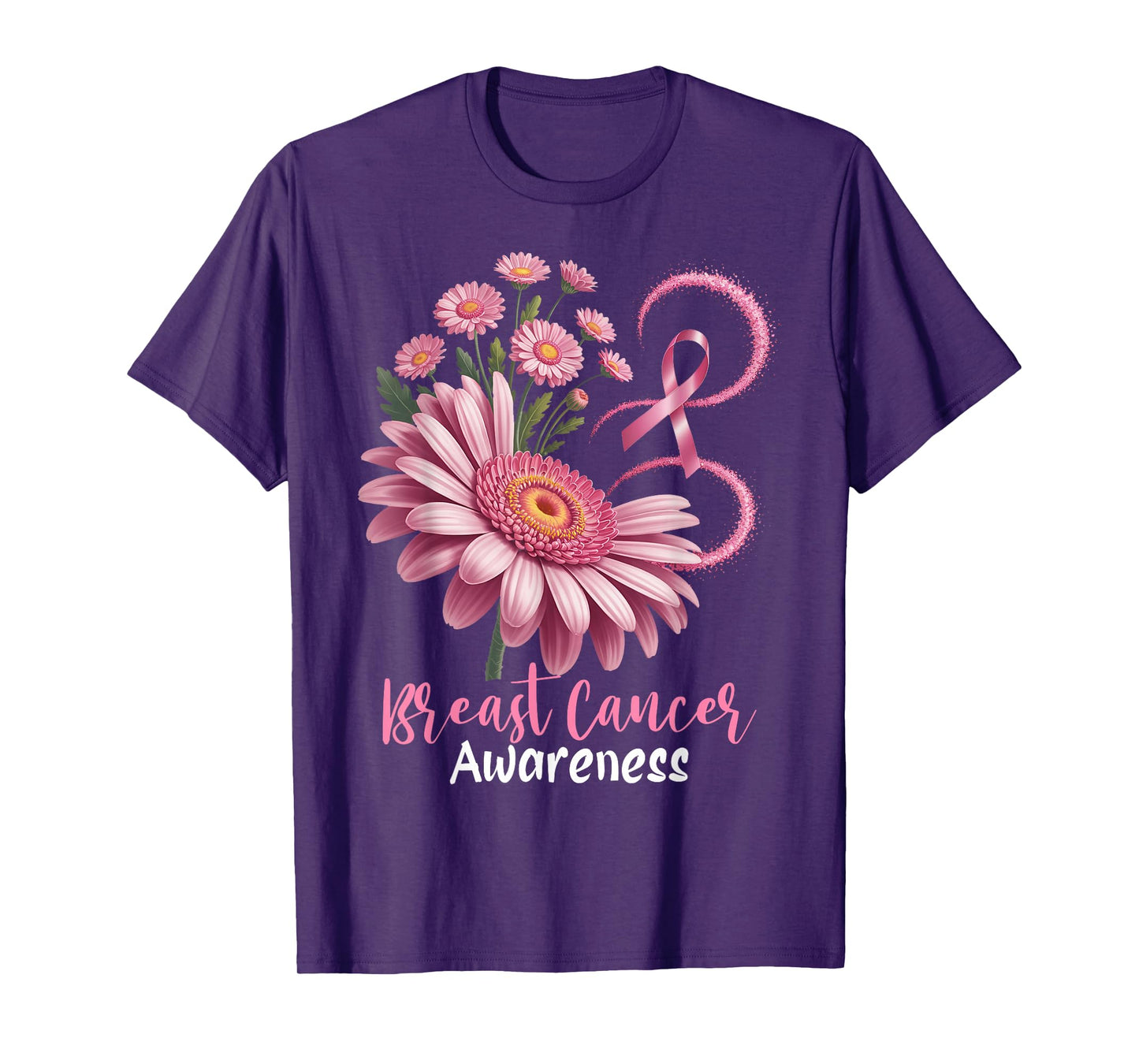Pink Floral Ribbon Breast Cancer Awareness Faith Hope Love T-Shirt