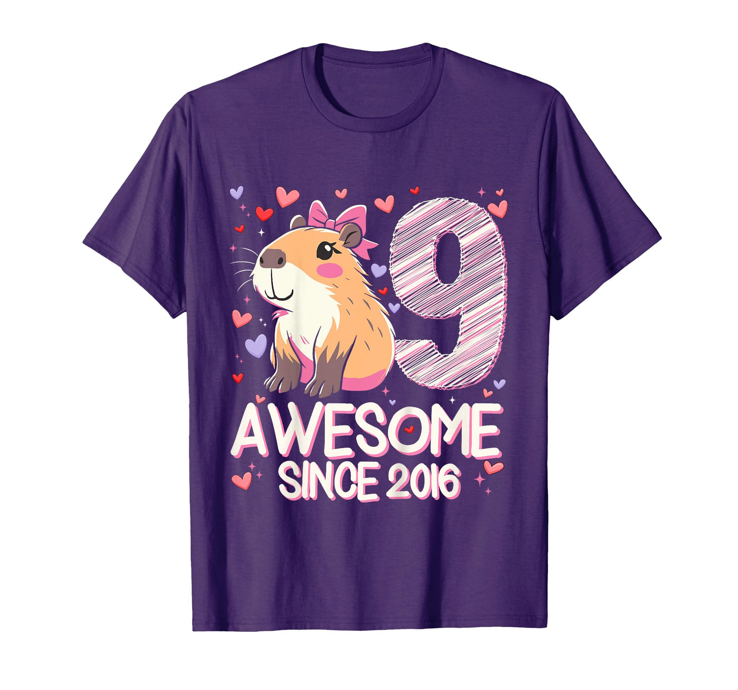 Kids 9 Years Old Capybara Gifts For Girls 9th Birthday Party T-Shirt