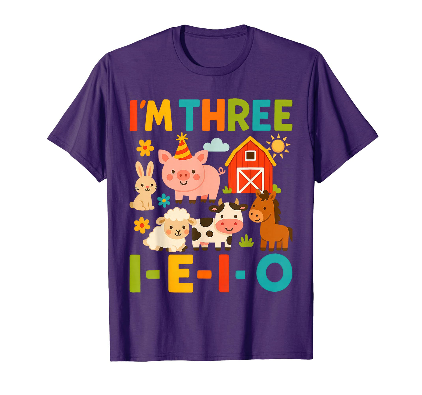 I'm Three I-E-I-O 3 Years Old Farm Animal Birthday T-Shirt