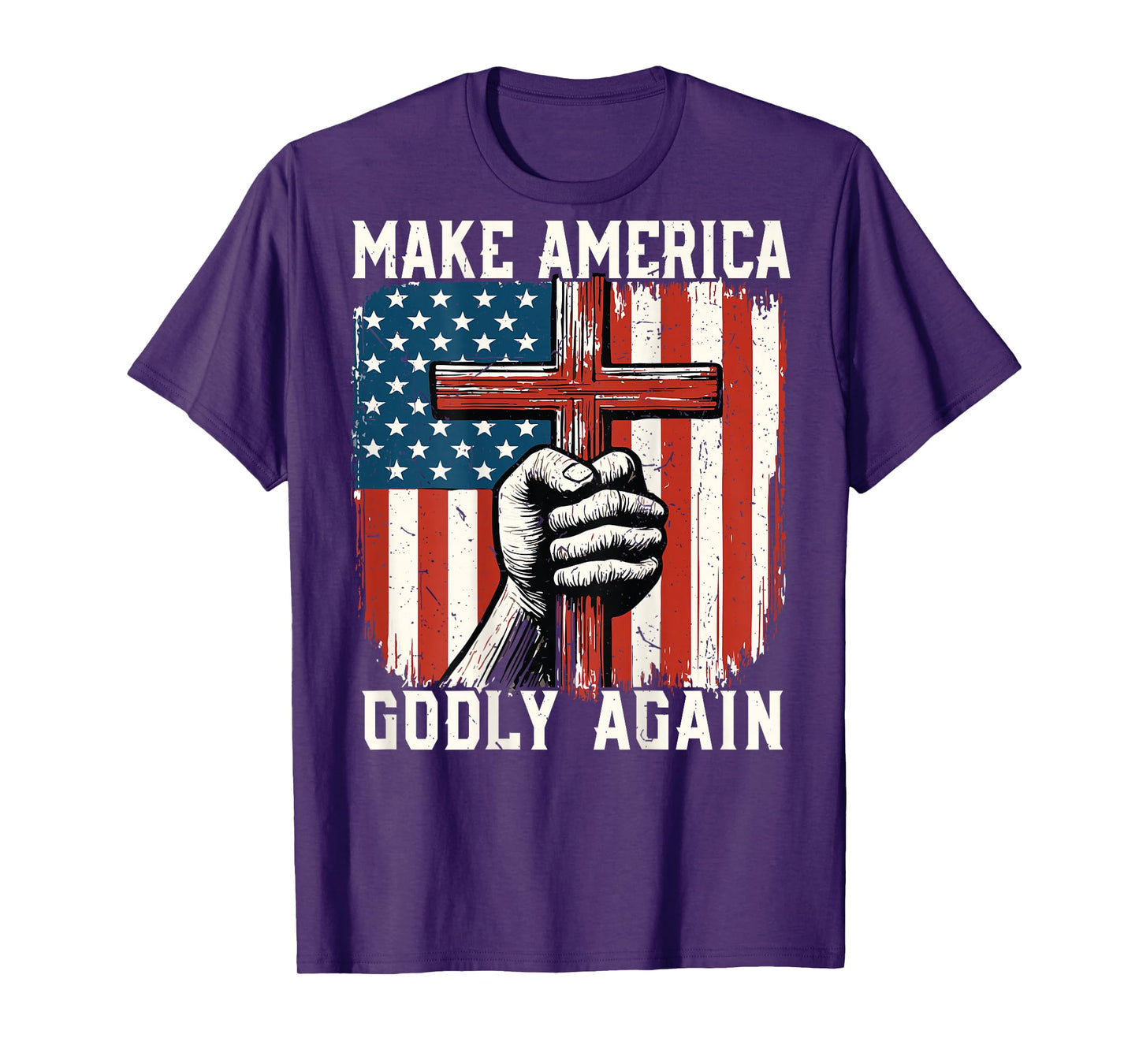 On-Back Make America Godly Again Patriotic Christian Faith T-Shirt