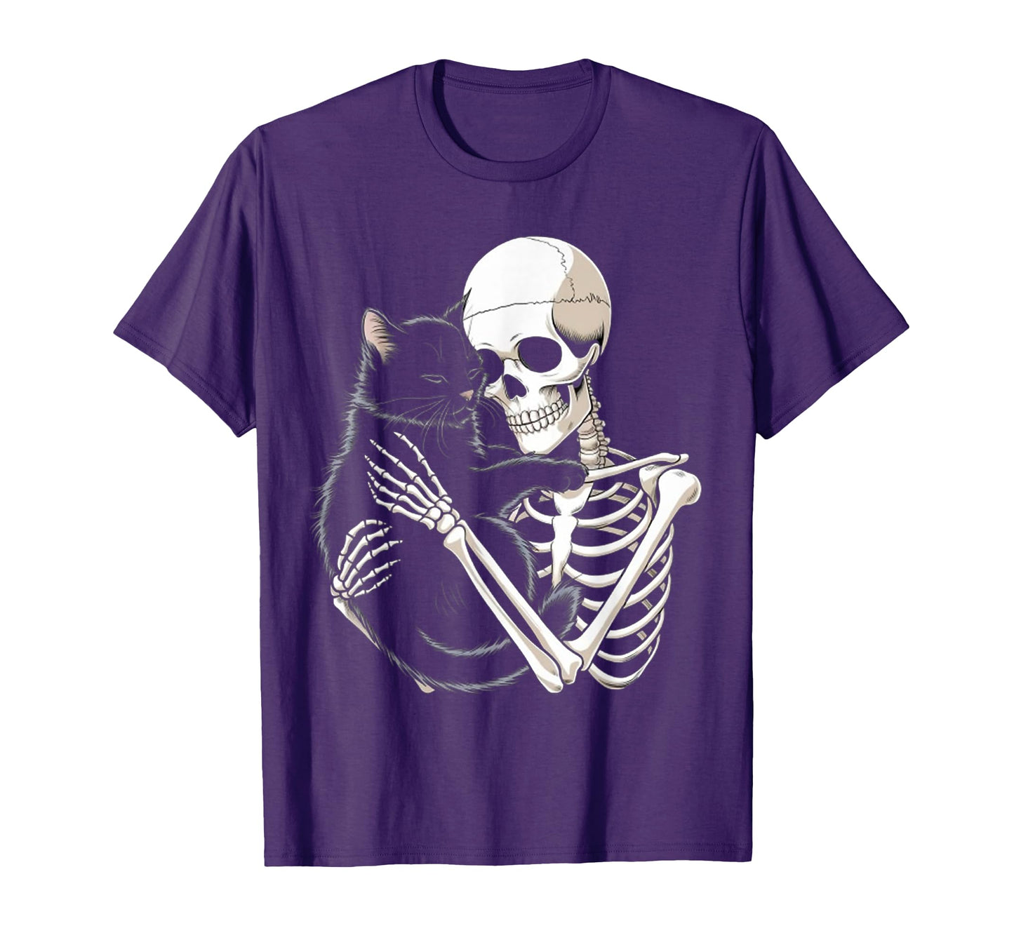 Skeleton Hugging Cat Halloween Black Cat Lover Mom Dad T-Shirt