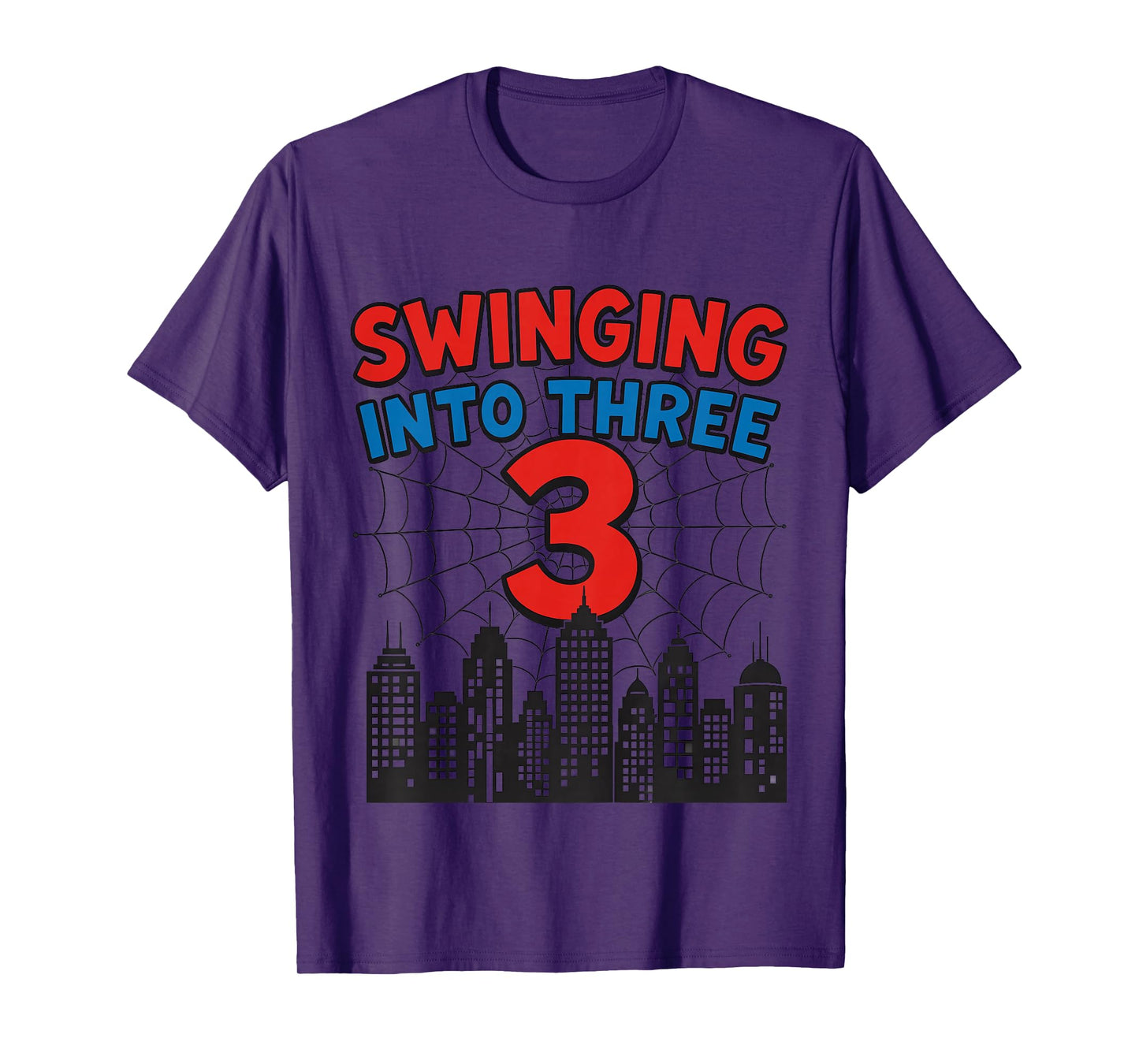 Kids 3Yr Old Boy Spider Theme 3rd Birthday Swinging into 3 T-Shirt