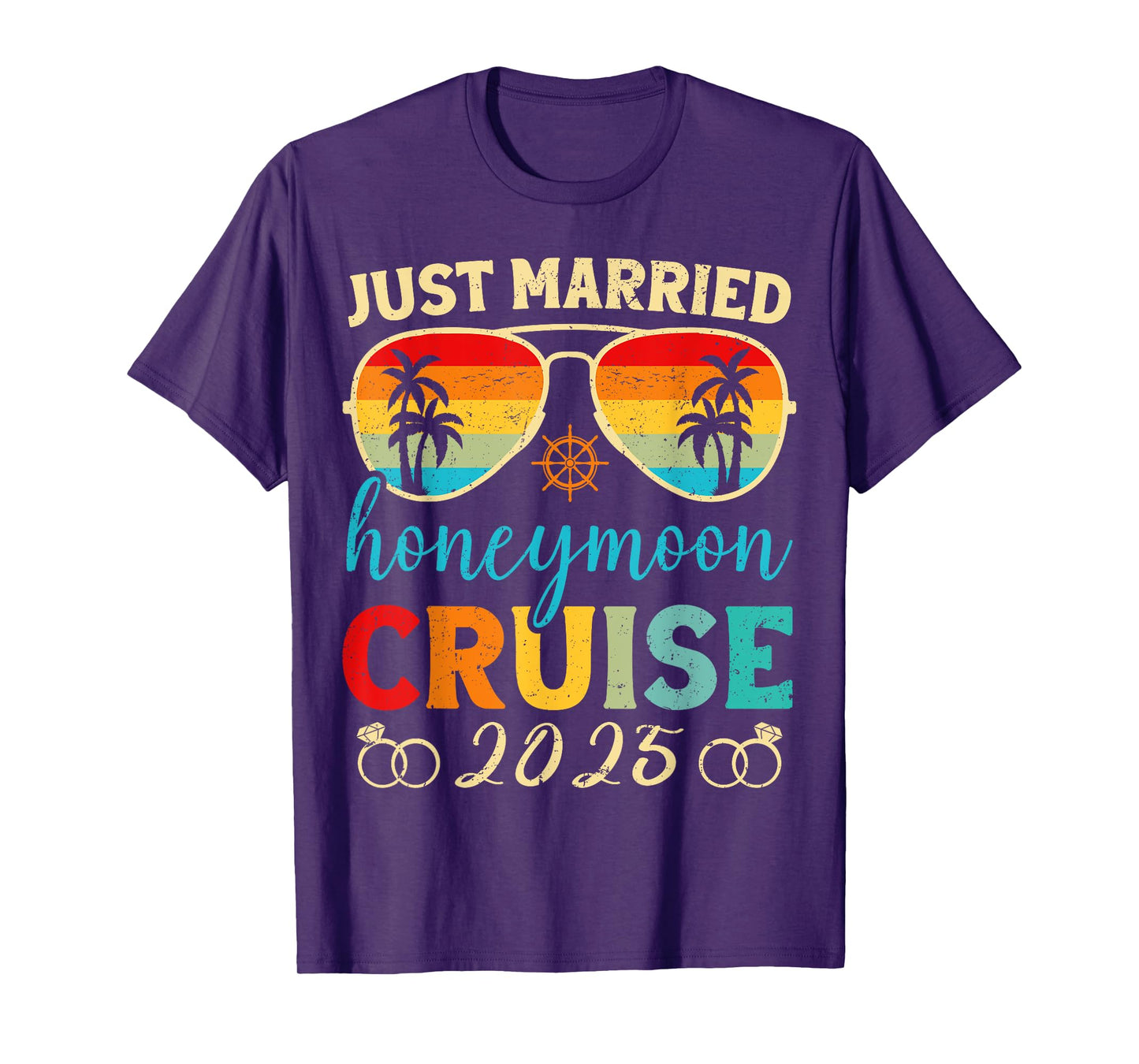Funny Just Married Honeymoon Cruise 2025 For Couples Wedding T-Shirt