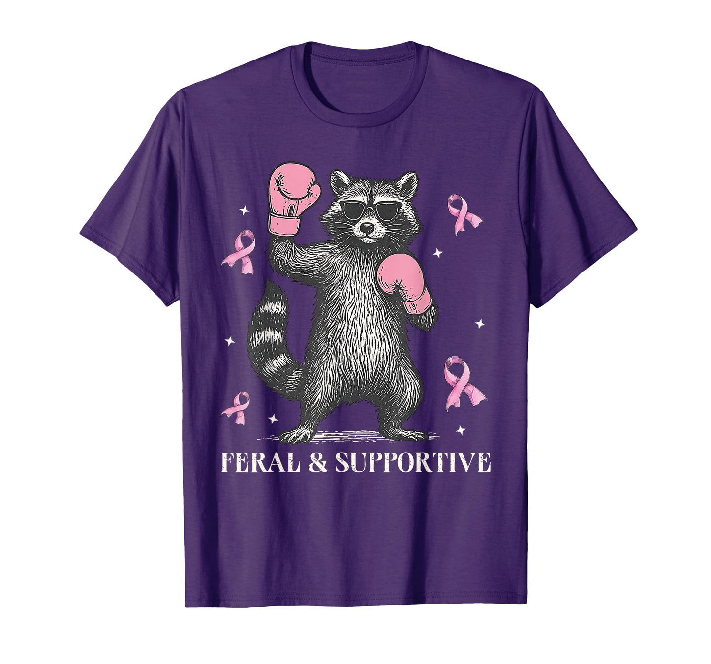 Feral and Supportive Funny Raccoon Breast Cancer Awareness T-Shirt