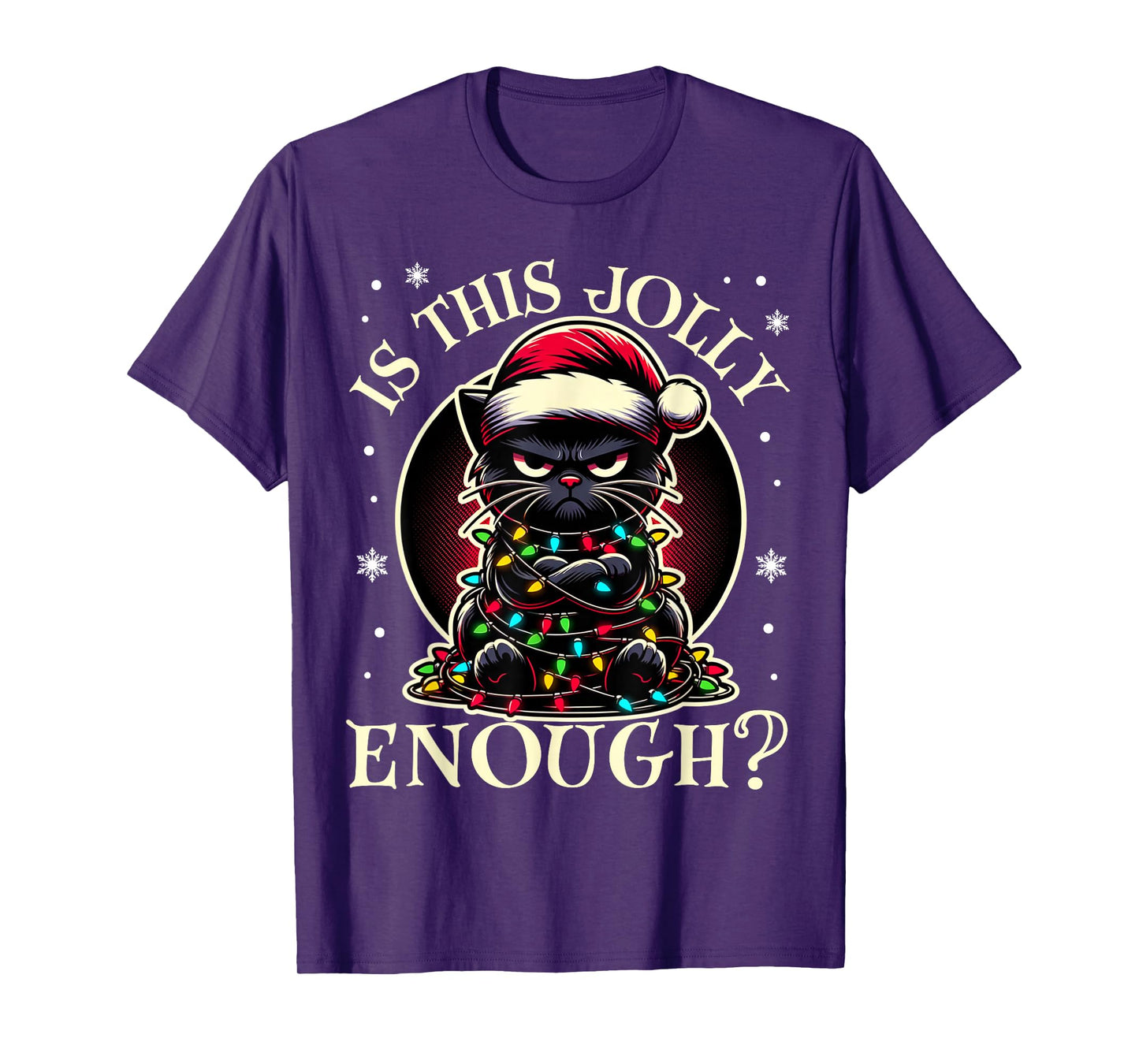 Is This Jolly Enough Funny Black Cat Christmas Tree Lights T-Shirt
