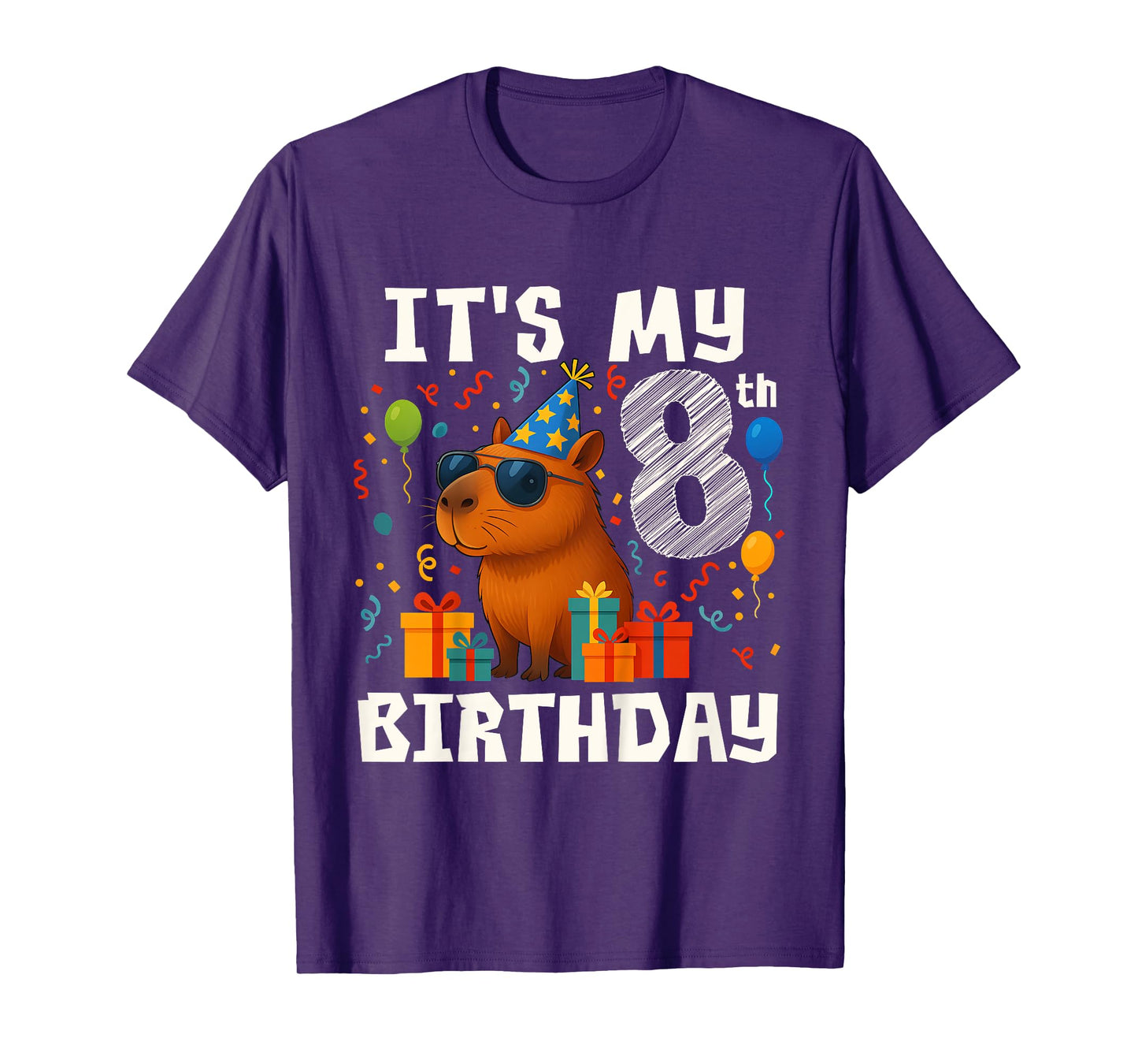 Its My 8th Birthday 8 Years Old Capybara Gifts Boys T-Shirt