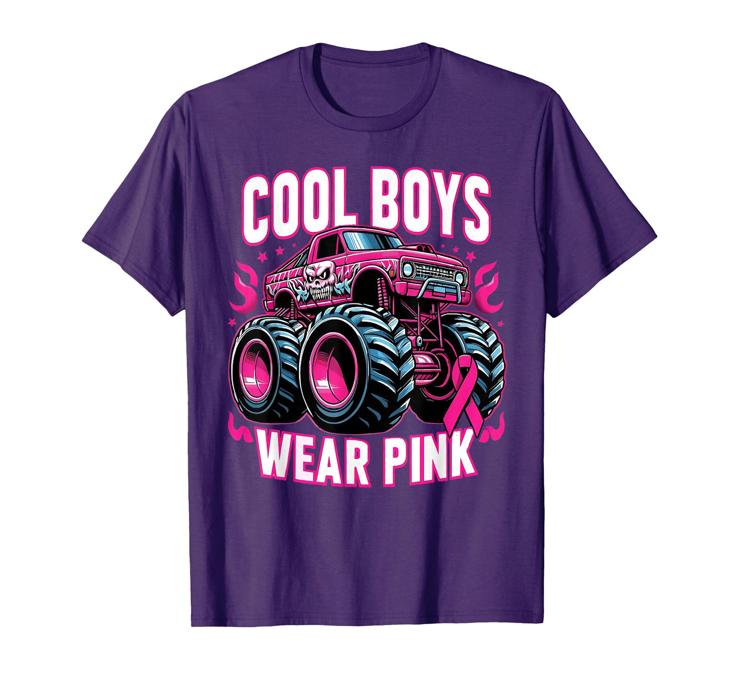 Cool Boys Wear Pink Monster Truck Breast Cancer Awareness T-Shirt