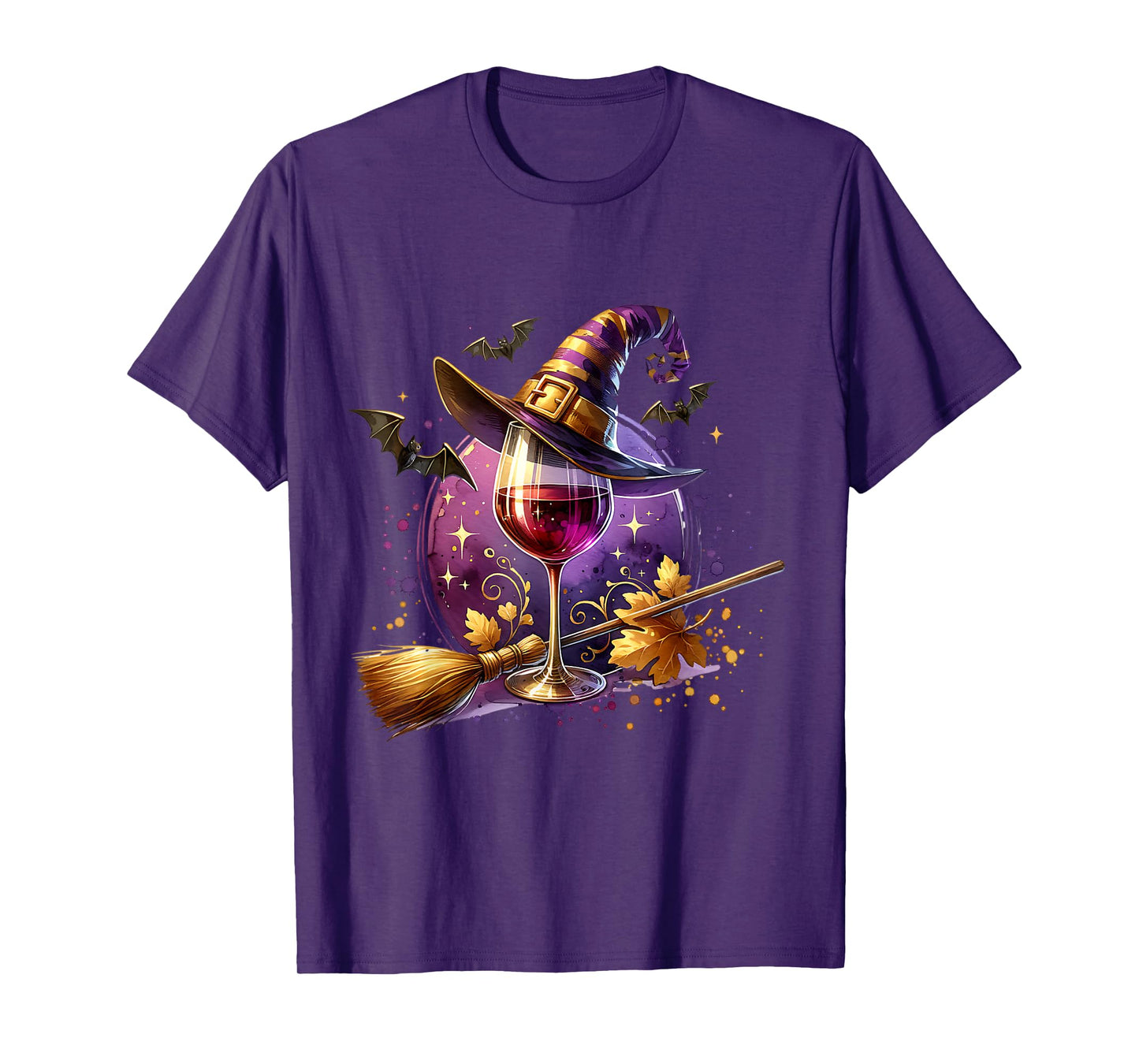 Halloween Witch Hat Wine Glass Cute Wine Lover Halloween T-Shirt
