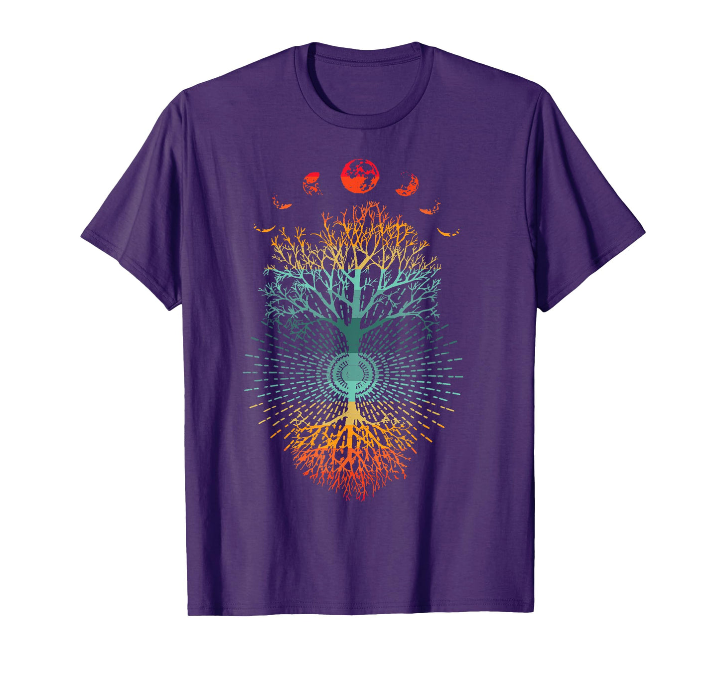 Phases of the Moon Retro 60's 70's Vibe Tree of Life Graphic T-Shirt