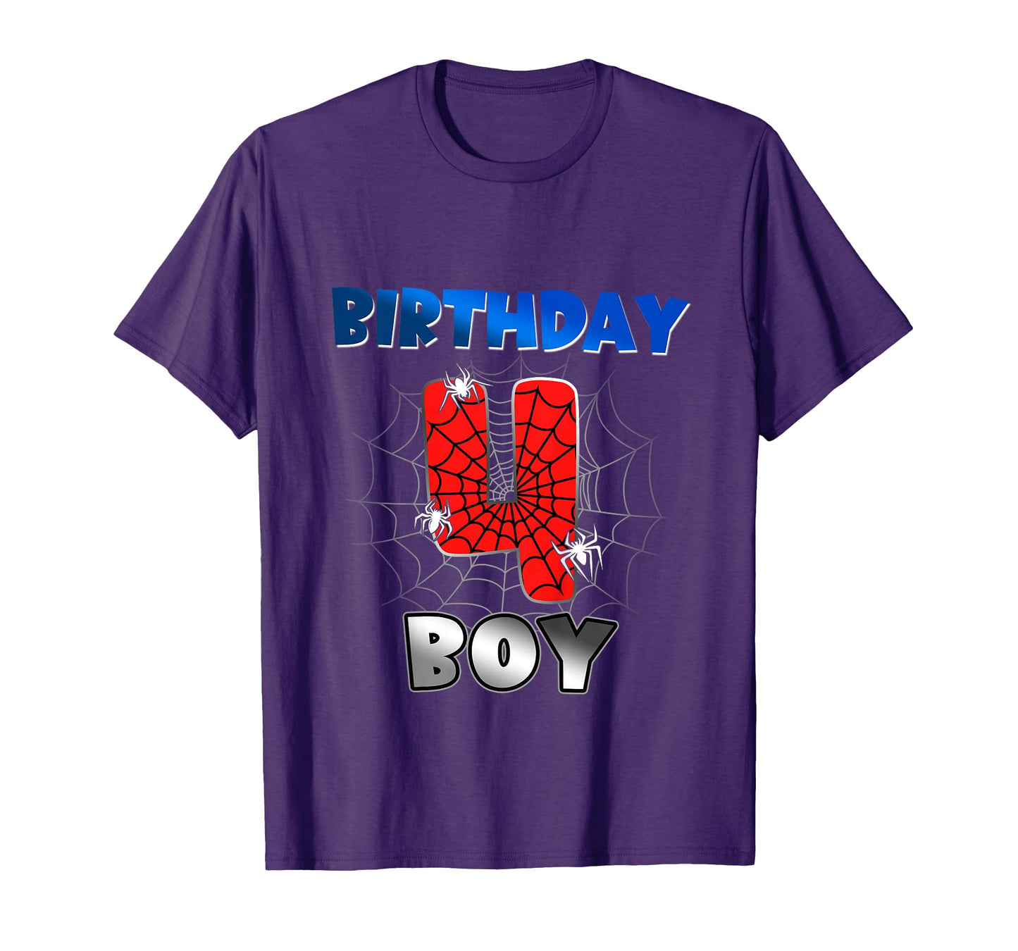 Kids Birthday Boy 4th Birthday Spider Theme Party 4 Year Old Boys T-Shirt