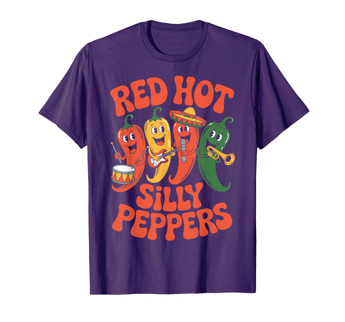 Red Hot Silly Peppers Funny Chili Band Cartoon Retro T-Shirt
