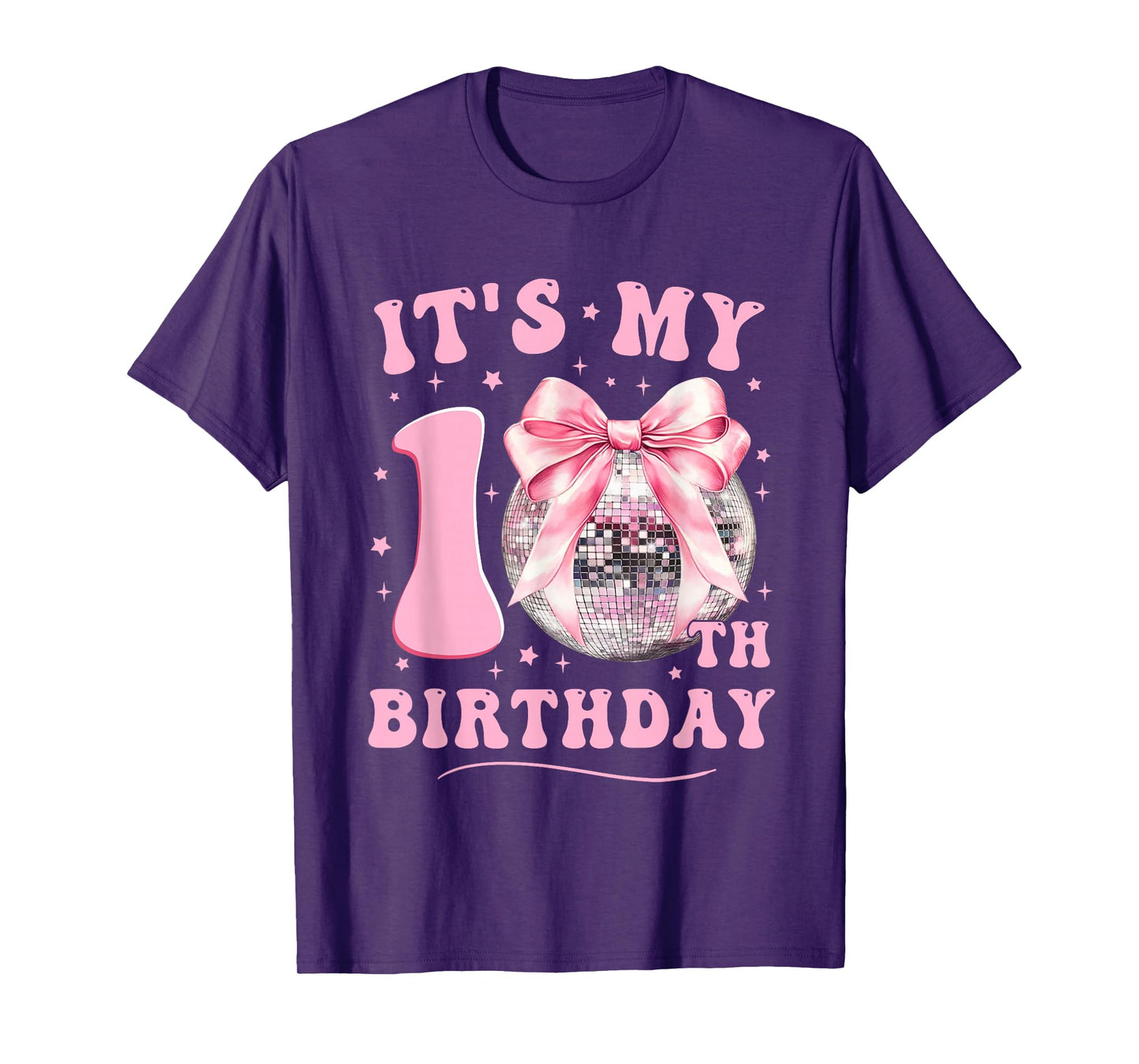 It's My 10th Birthday Coquette Bow Disco Ball 10 Years Old T-Shirt