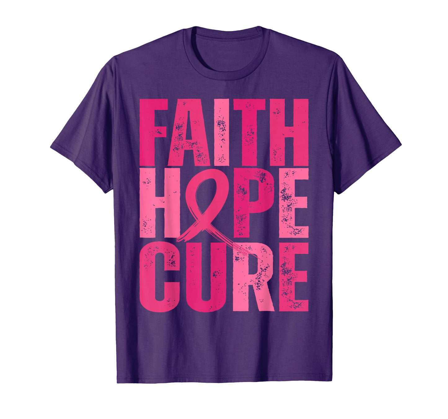 Retro Faith Hope Cure Pink Ribbon Breast Cancer Awareness T-Shirt