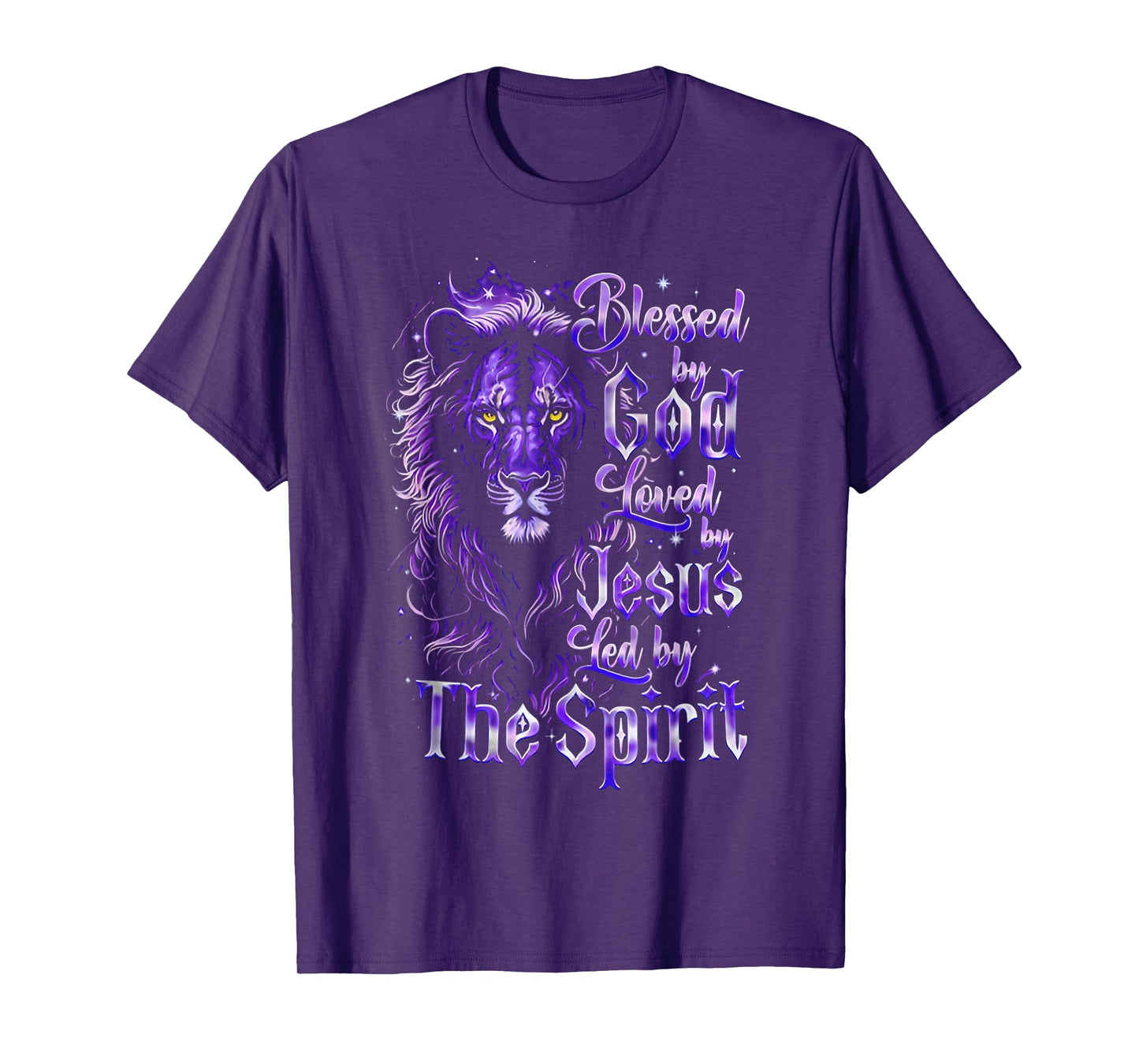 Quote Blessed by God Loved by Jesus Led by The Spirit Lion T-Shirt