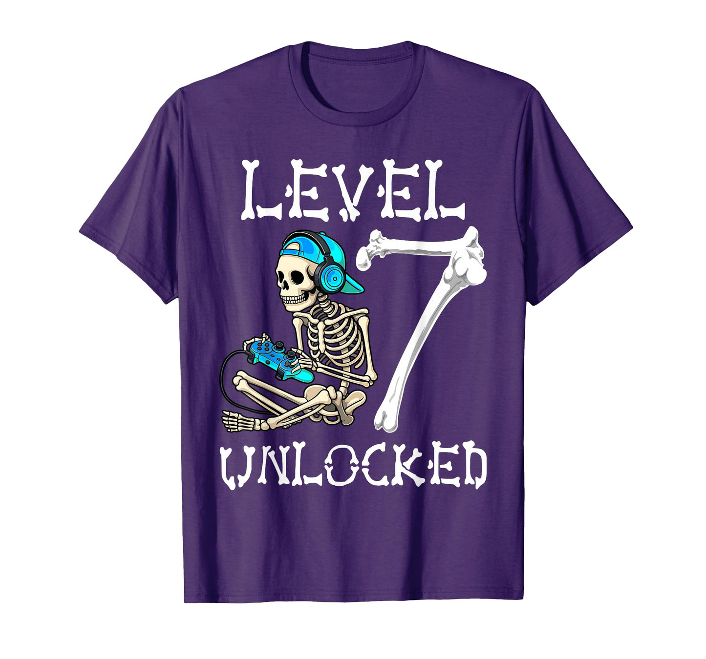 Level 7 Unlocked Skeleton Gamer Video Gaming 7th Birthday T-Shirt