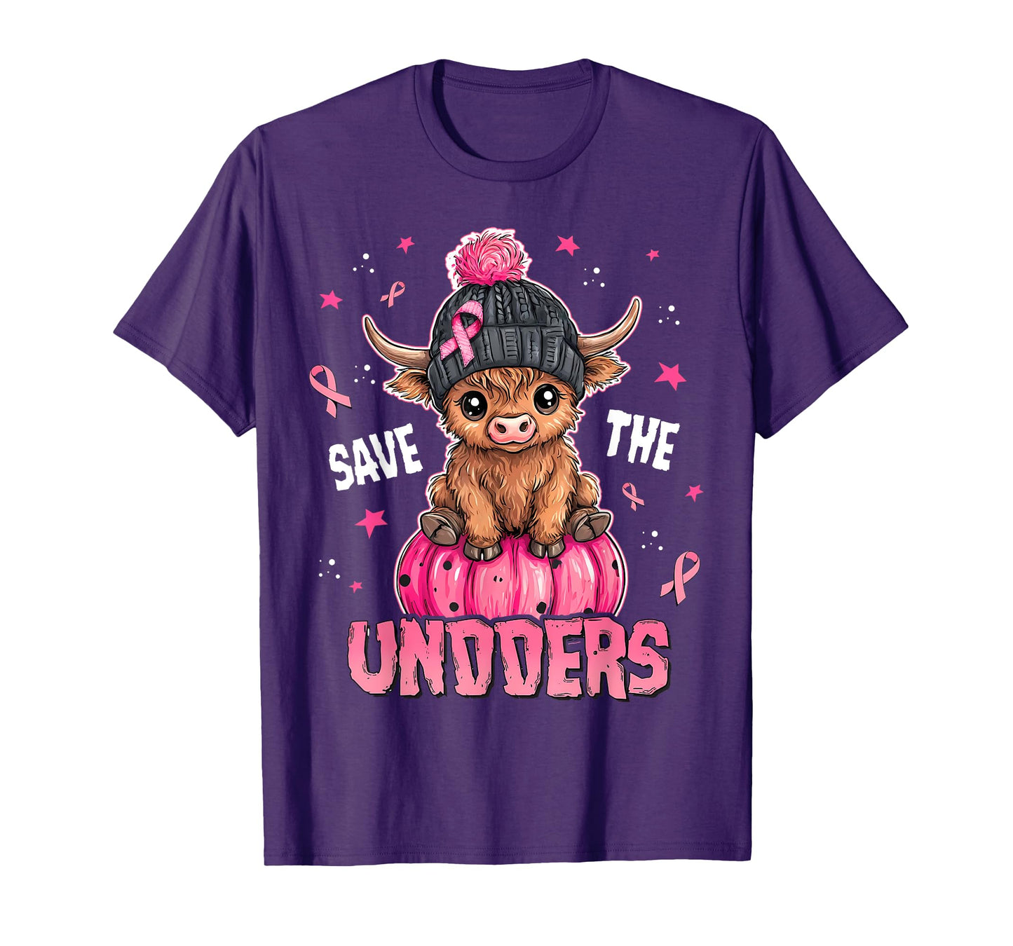 Save The Undders Cute Highland Cow Breast Cancer Awareness T-Shirt