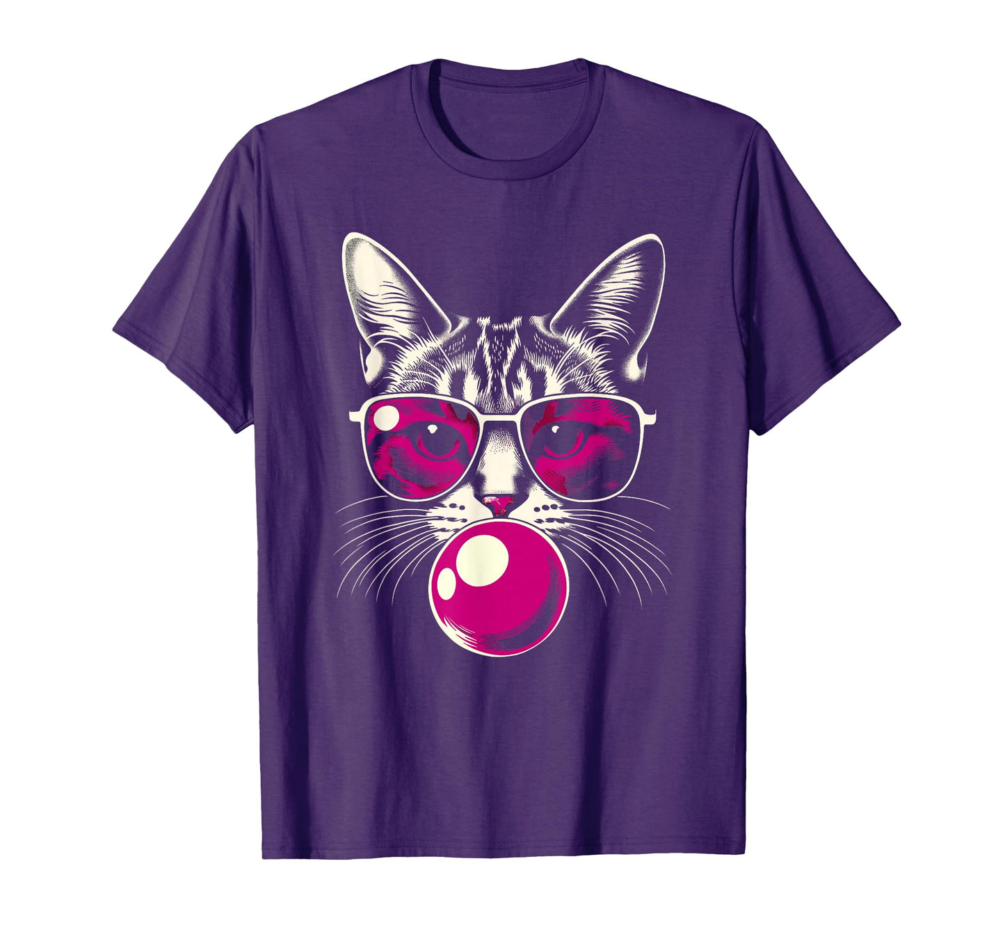 Cat in Pink Glasses Pink Bubble Men Women Kids Funny Cat T-Shirt