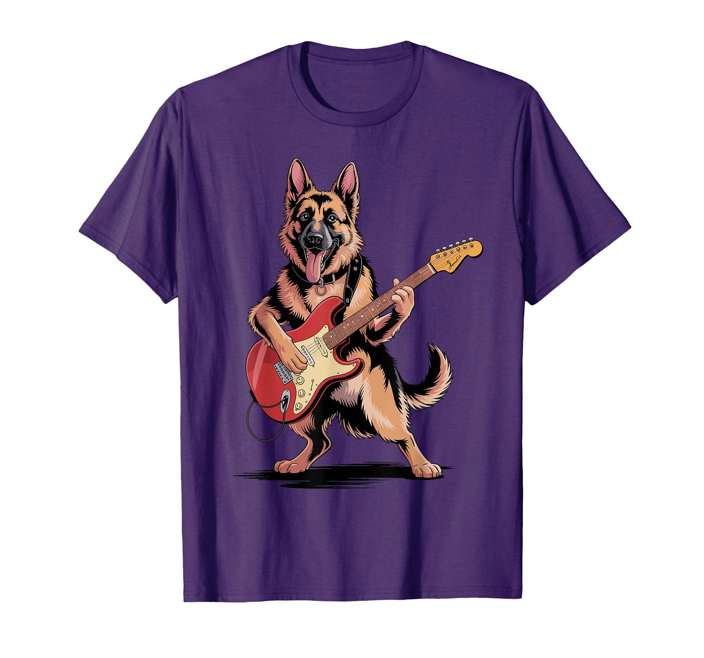 Funny German Shepherd Dog Playing Guitar Cool Dog Music Rock T-Shirt
