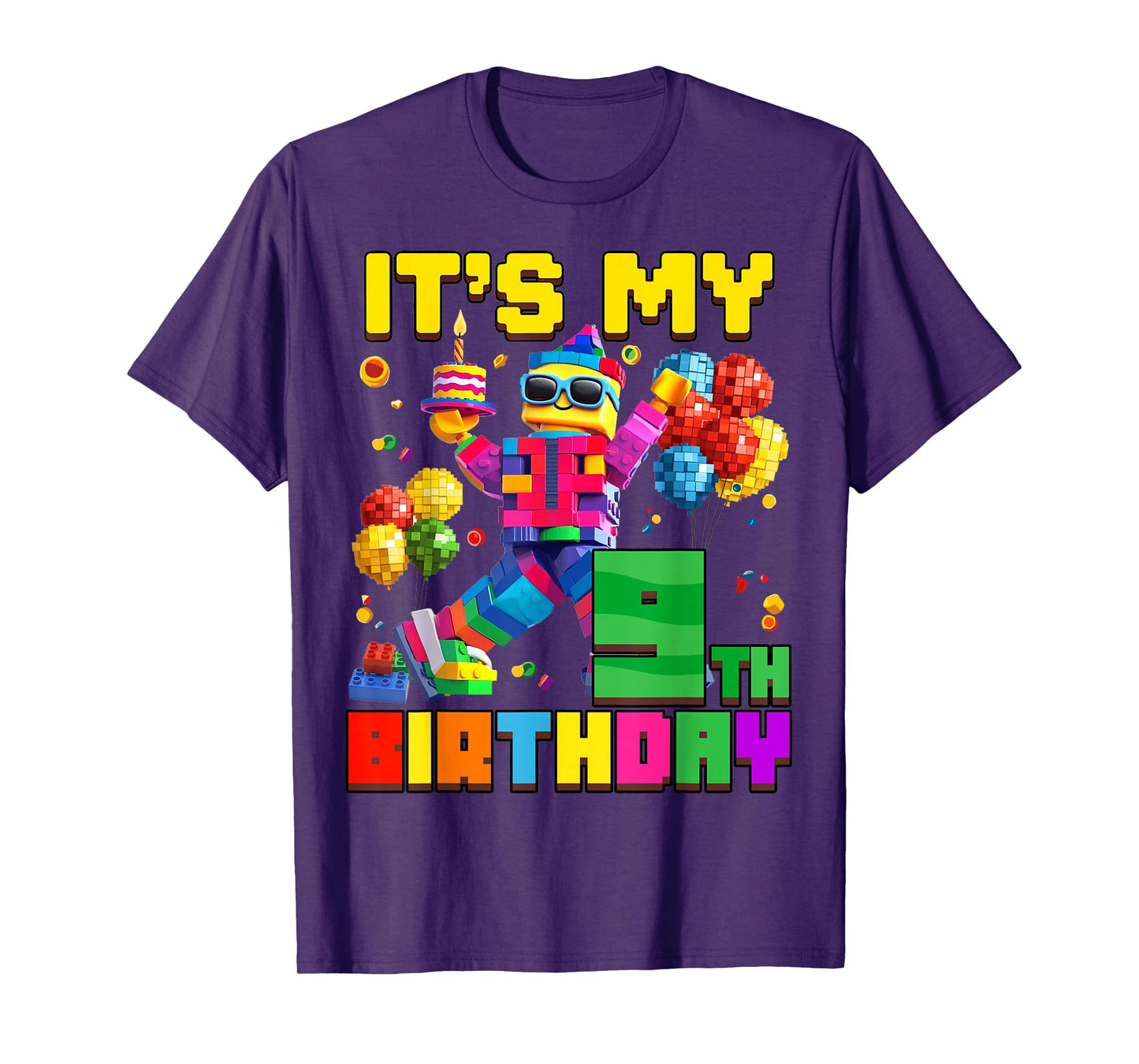 Its My 9th Ninth Birthday Building Brick 9 Years Old Boys T-Shirt