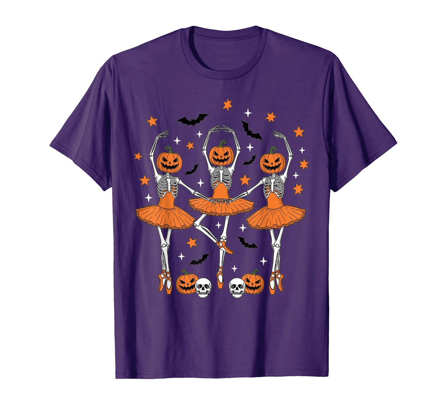 Pumpkin Skeleton Ballerina Dancing Funny Halloween Style T-Shirt