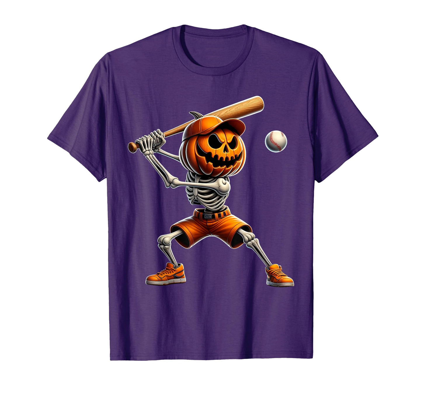Skeleton Baseball Halloween Pumpkin Costume Boys Kids Women T-Shirt