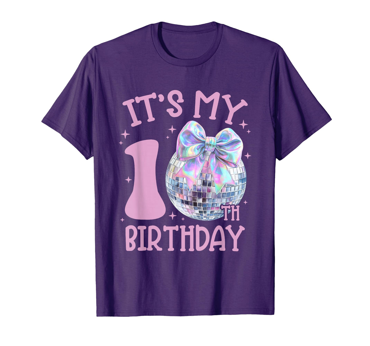 10th Birthday Coquette Bow Disco Ball 10 Year Old Birthday T-Shirt
