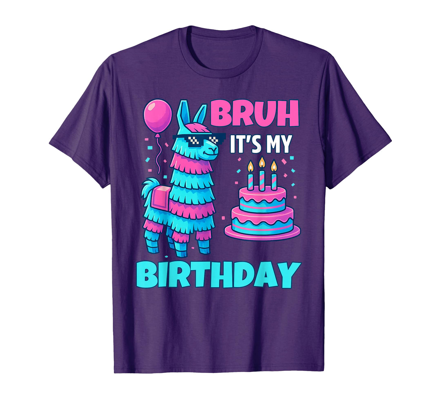 Bruh It’s My Birthday Funny Llama Pinata bday boy kids party T-Shirt