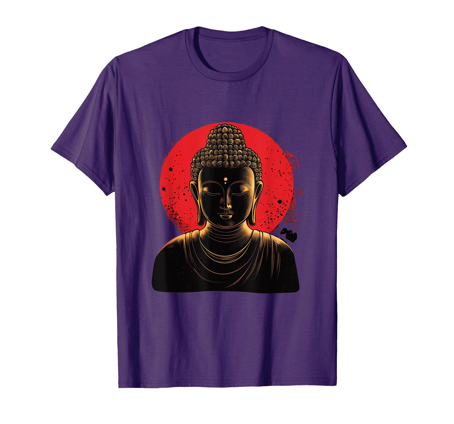 Golden Buddha Head Silhouette with Red Sun T-Shirt