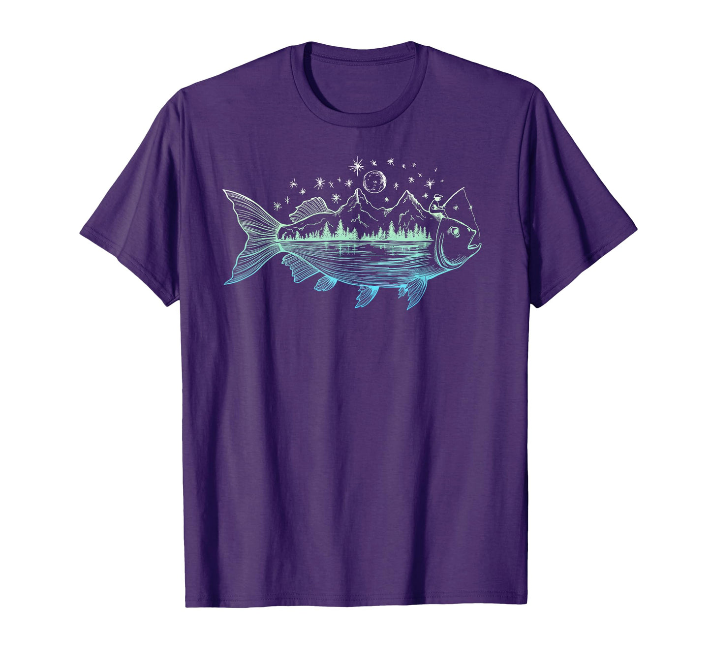 Cool Fish Shaped from Mountains Nature Scene Fishing T-Shirt