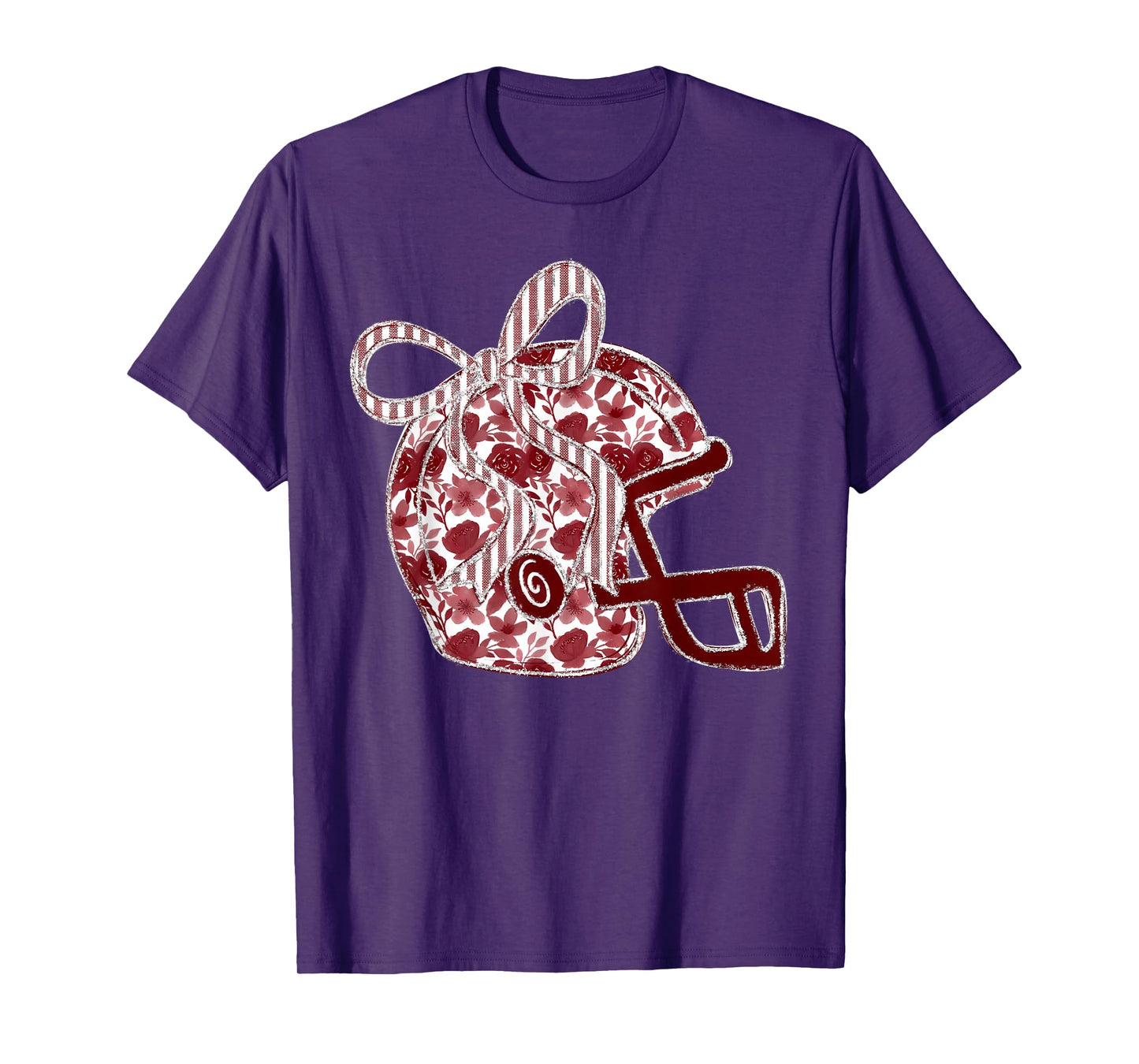 Maroon Floral Football Helmet Coquette Bow Touchdown Season T-Shirt