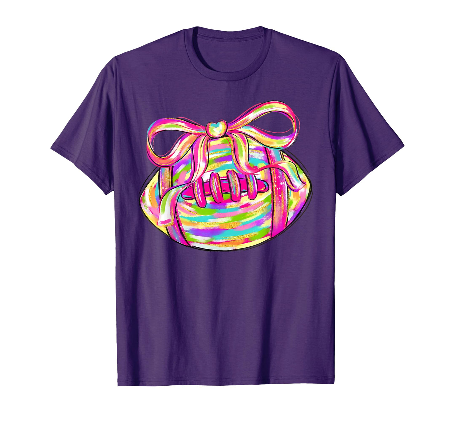 Colorful Football Coquette Bow Game Day Football Lover Women T-Shirt