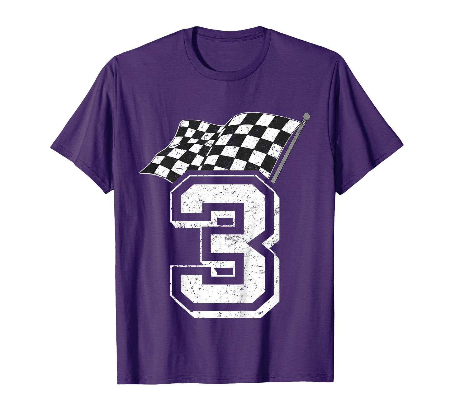 Kids Birthday Boy 3 Three Racing Flag 3rd Birthday Race Car T-Shirt